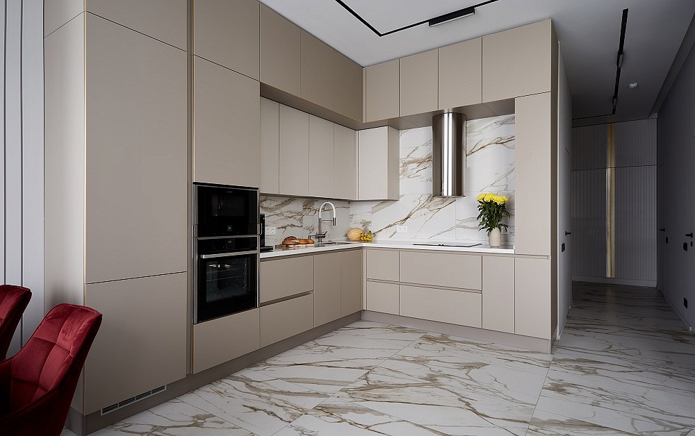 Эргономичная кухня Ханна Стил с цилиндрической вытяжкой