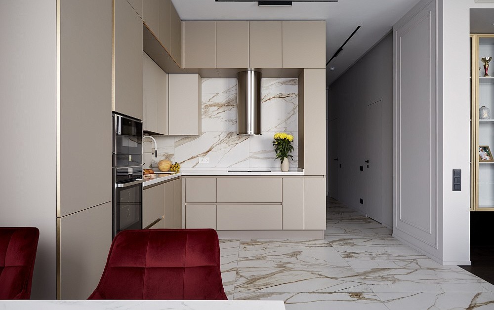 Эргономичная кухня Ханна Стил с цилиндрической вытяжкой