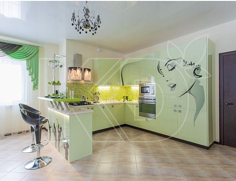 дизайн кухни в бело-зеленых тонах